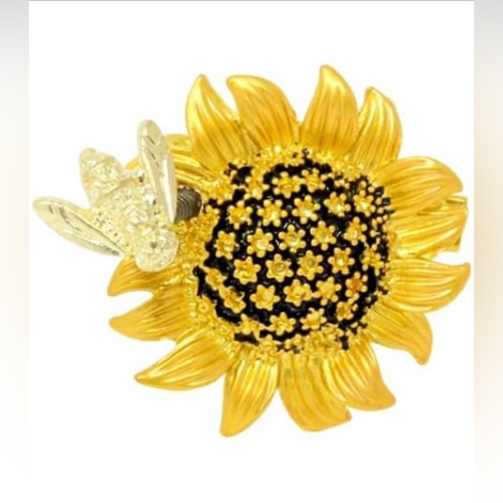 Sunflower + Bee Rhinestone Fashion Brooch, Pin, Bling, Sparkly, Yellow, Black - Picture 3 of 16